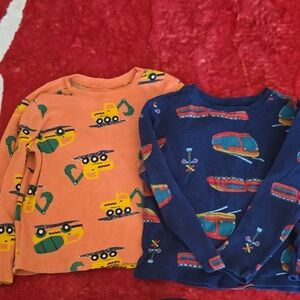 Kids' Construction and Helicopter Themed Long Sleeve Thermal Shirts